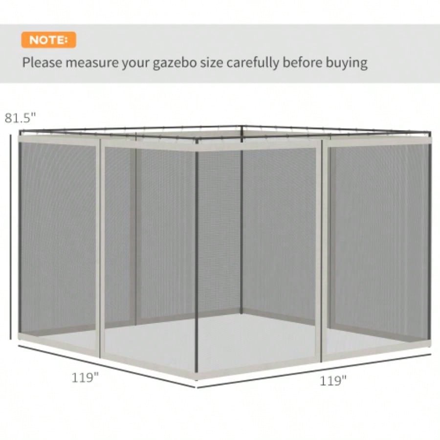 Outsunny 10x 10 Universal Mesh Sidewall Netting Patio Gazebos and Canopy Tents with Zippers, Sidewall Only White