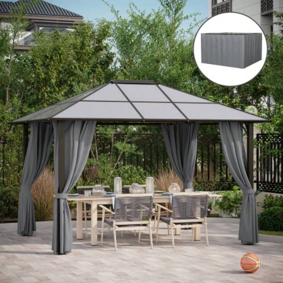 Outsunny 10x 12 Universal Gazebo Sidewall Set with Panels, Hooks and C - Rings Included Pergolas and Cabanas, Gray