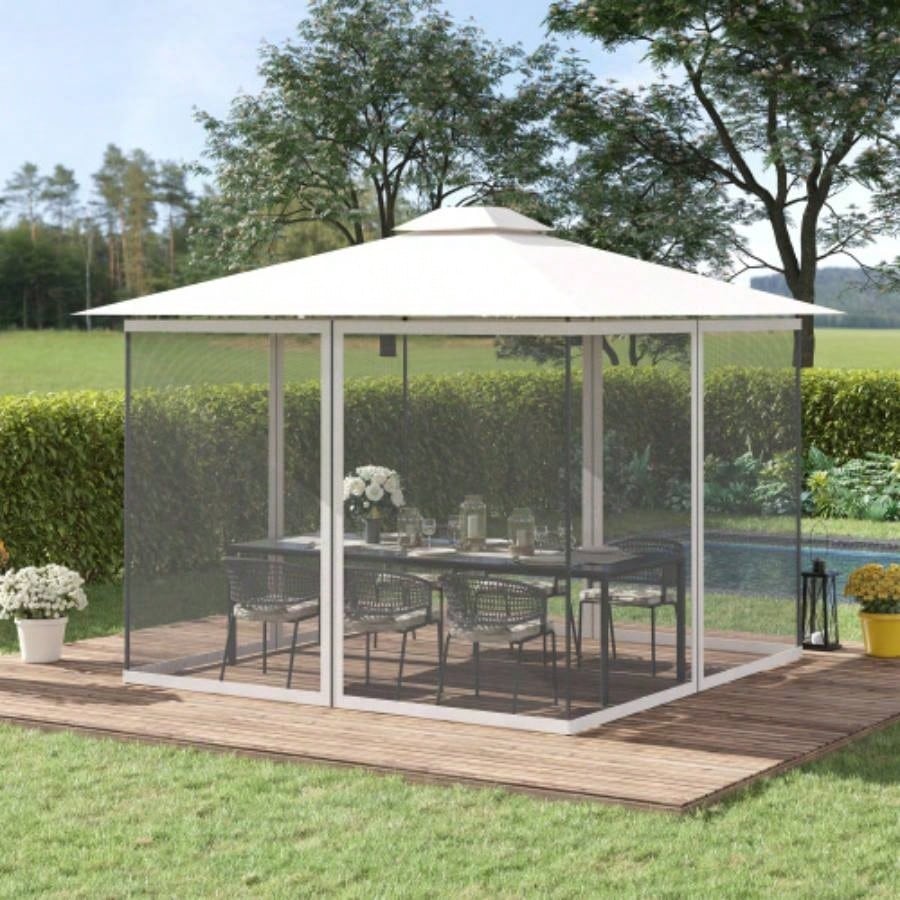Outsunny 10x 10 Universal Mesh Sidewall Netting Patio Gazebos and Canopy Tents with Zippers, Sidewall Only White