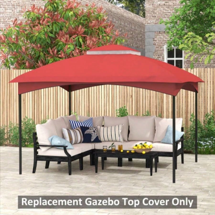 Outsunny 10x 12 Gazebo Canopy, 2 - Tier Outdoor Gazebo Cover Top Roof with Drainage Holes, TOP ONLY Wine Red