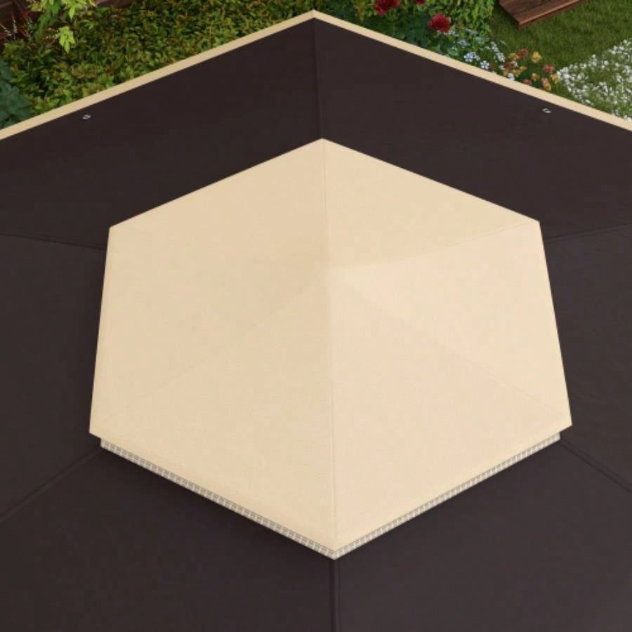 Outsunny 13x 13 Up Gazebo, Hexagonal Canopy Shelter with 6 Zippered Mesh Netting, Event Tent with Strong Steel Frame Patio, Backyard, Garden, Wedding, Party, Beige