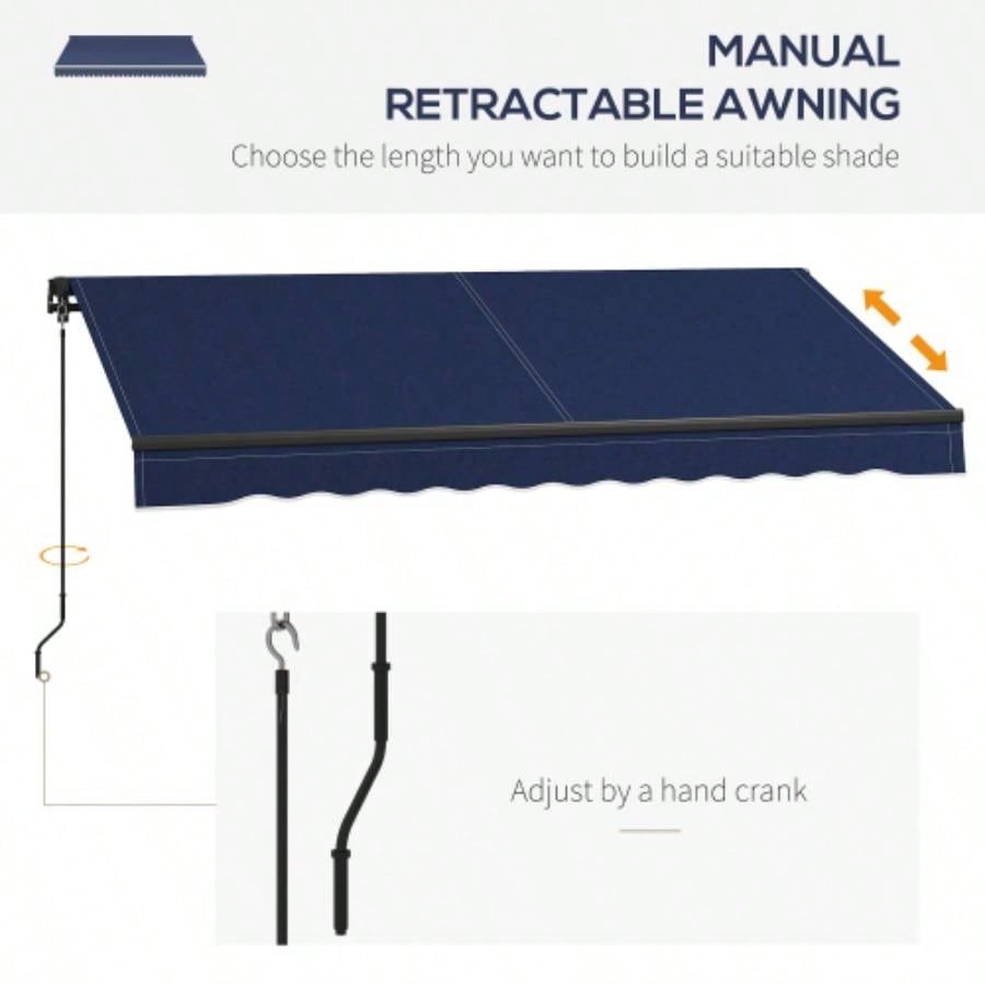 Outsunny 10x 8 Retractable Awning, Patio Awning Sunshade Shelter with Manual Crank Handle, 280gsm Resistant Fabric and Aluminum Frame Deck, Balcony, Yard, Blue