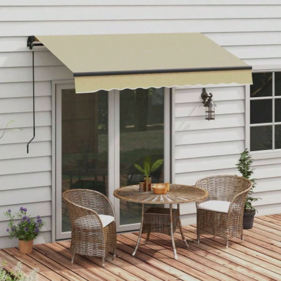 Outsunny 8x 6.5 Retractable Awning, Patio Awning Sunshade Shelter with Manual Crank Handle, 280gsm Resistant Fabric and Aluminum Frame Deck, Balcony, Yard, Beige