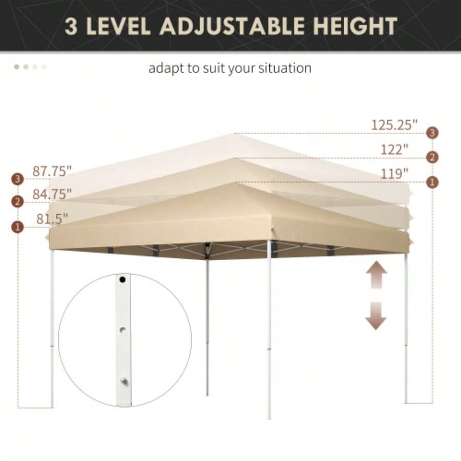 Outsunny 13x 13 Up Canopy Tent, Instant Shelter, Tents Parties, Height Adjustable, with Wheeled Carry Bag Outdoor, Garden, Patio, Parties, Beige