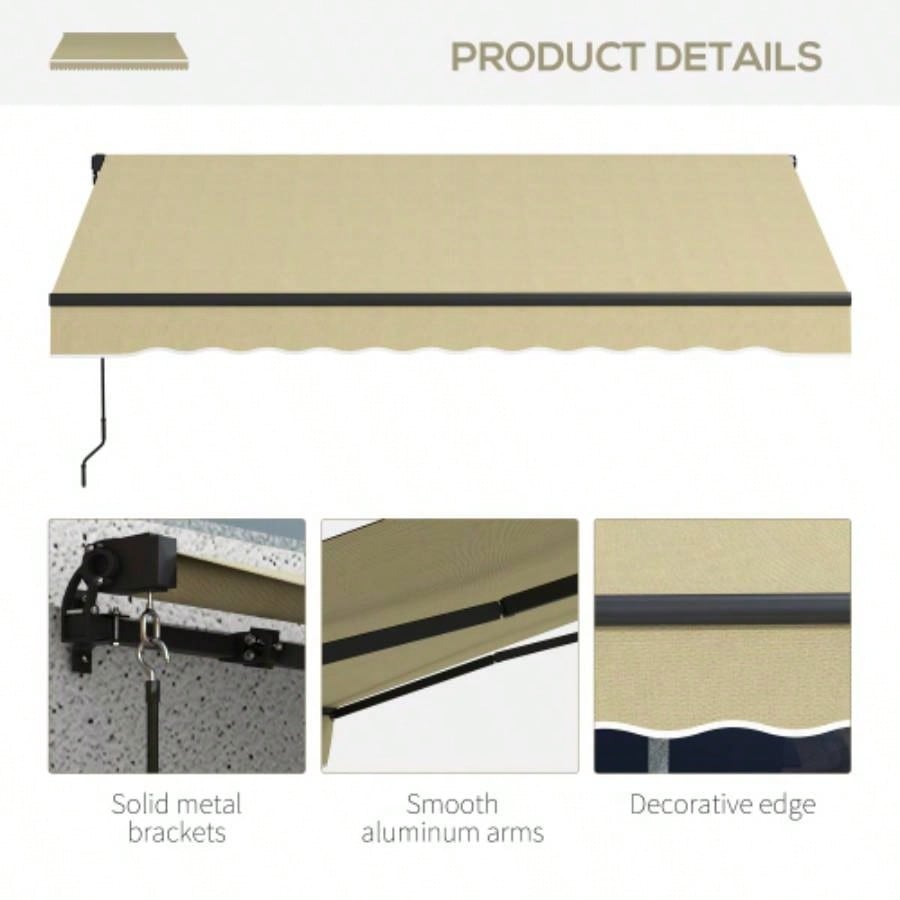 Outsunny 8x 6.5 Retractable Awning, Patio Awning Sunshade Shelter with Manual Crank Handle, 280gsm Resistant Fabric and Aluminum Frame Deck, Balcony, Yard, Beige
