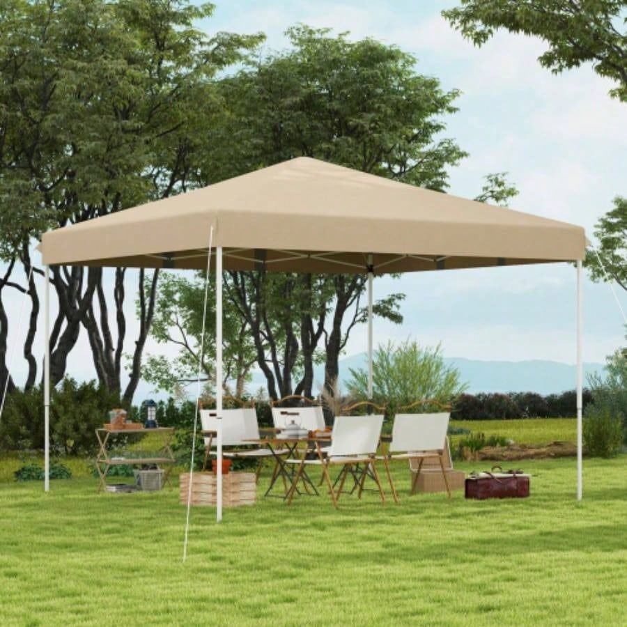 Outsunny 13x 13 Up Canopy Tent, Instant Shelter, Tents Parties, Height Adjustable, with Wheeled Carry Bag Outdoor, Garden, Patio, Parties, Beige