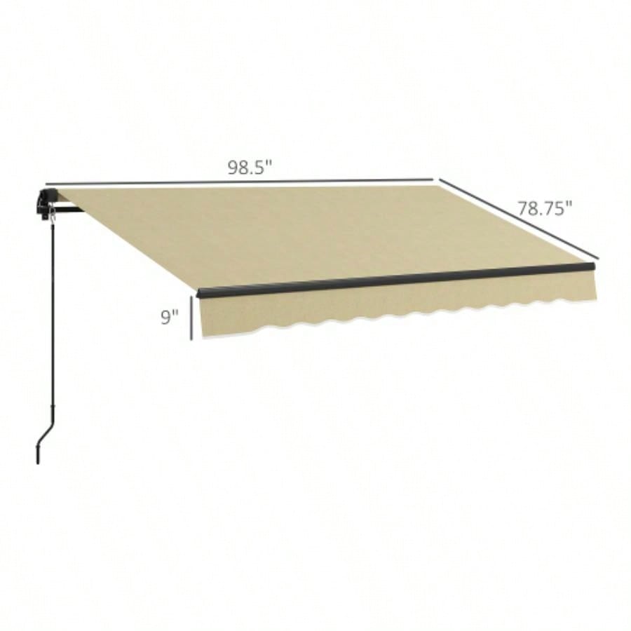 Outsunny 8x 6.5 Retractable Awning, Patio Awning Sunshade Shelter with Manual Crank Handle, 280gsm Resistant Fabric and Aluminum Frame Deck, Balcony, Yard, Beige
