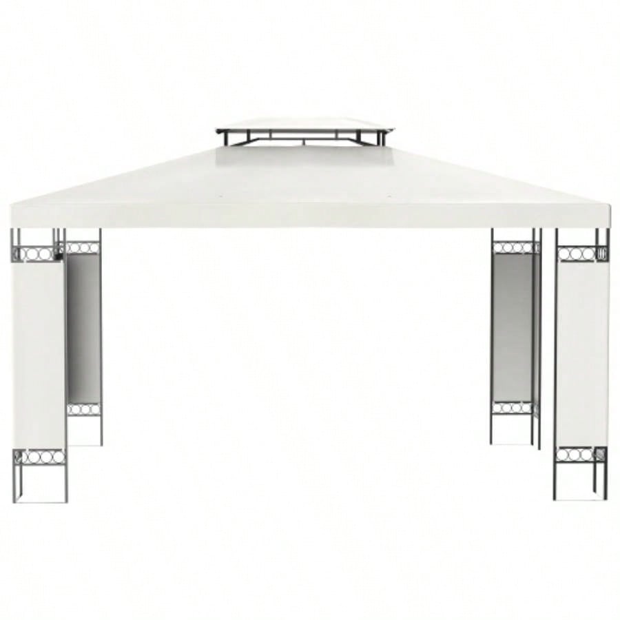Outsunny 10x 13 Patio Gazebo, Double Roof Outdoor Gazebo Canopy Shelter with Screen Decorate Corner Frame, Garden, Lawn, Backyard and Deck, White