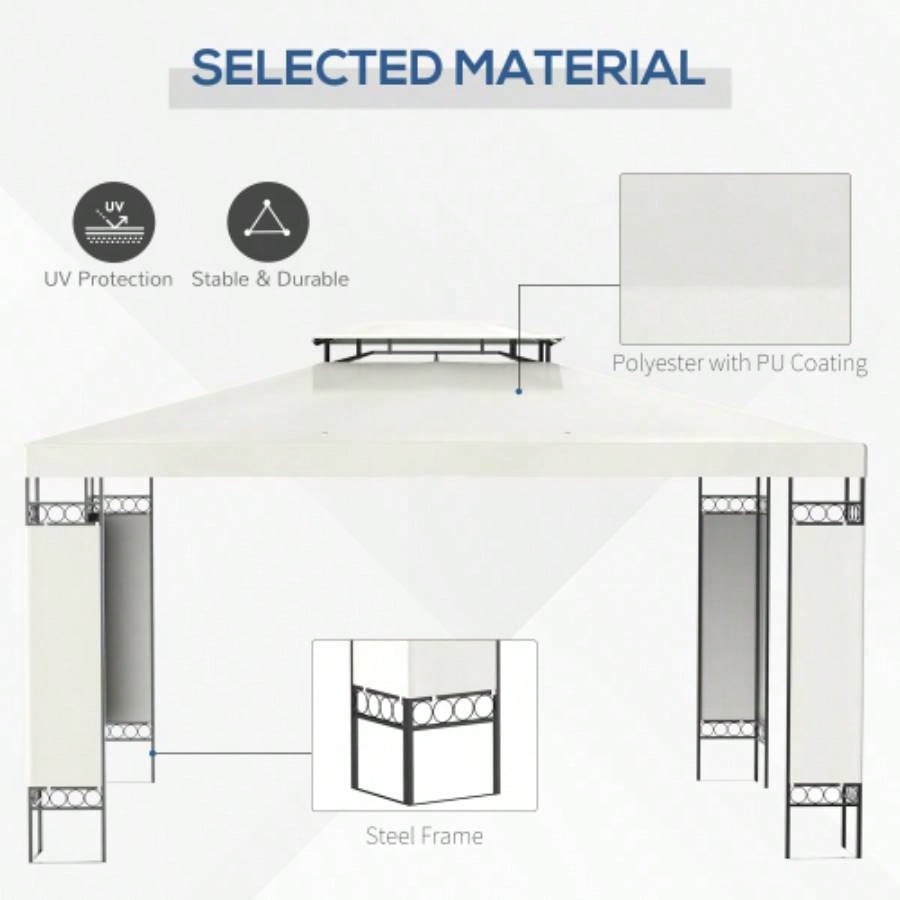 Outsunny 10x 13 Patio Gazebo, Double Roof Outdoor Gazebo Canopy Shelter with Screen Decorate Corner Frame, Garden, Lawn, Backyard and Deck, White