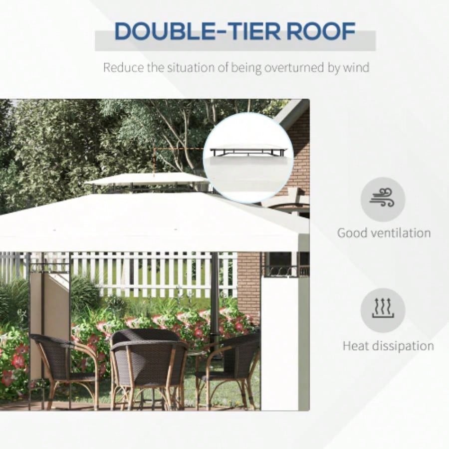 Outsunny 10x 13 Patio Gazebo, Double Roof Outdoor Gazebo Canopy Shelter with Screen Decorate Corner Frame, Garden, Lawn, Backyard and Deck, White