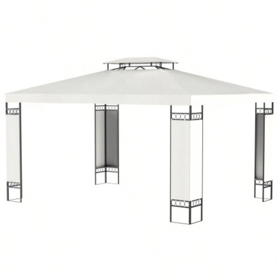 Outsunny 10x 13 Patio Gazebo, Double Roof Outdoor Gazebo Canopy Shelter with Screen Decorate Corner Frame, Garden, Lawn, Backyard and Deck, White