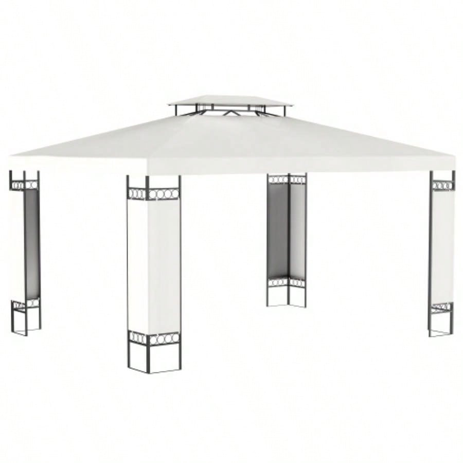 Outsunny 10x 13 Patio Gazebo, Double Roof Outdoor Gazebo Canopy Shelter with Screen Decorate Corner Frame, Garden, Lawn, Backyard and Deck, White