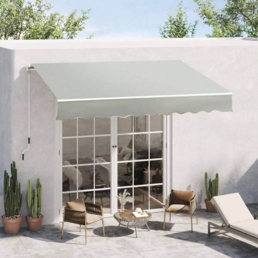Outsunny 8x Patio Retractable Awning, Manual Exterior Shade Deck Window Cover,