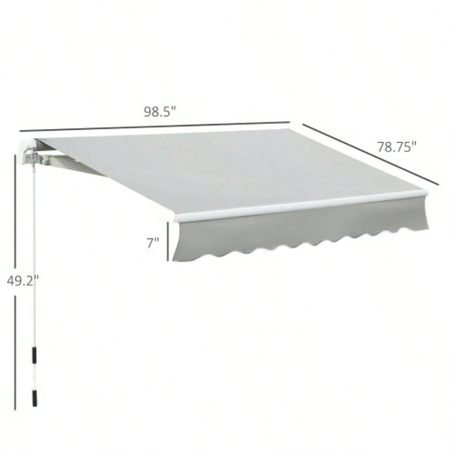 Outsunny 8x Patio Retractable Awning, Manual Exterior Shade Deck Window Cover,