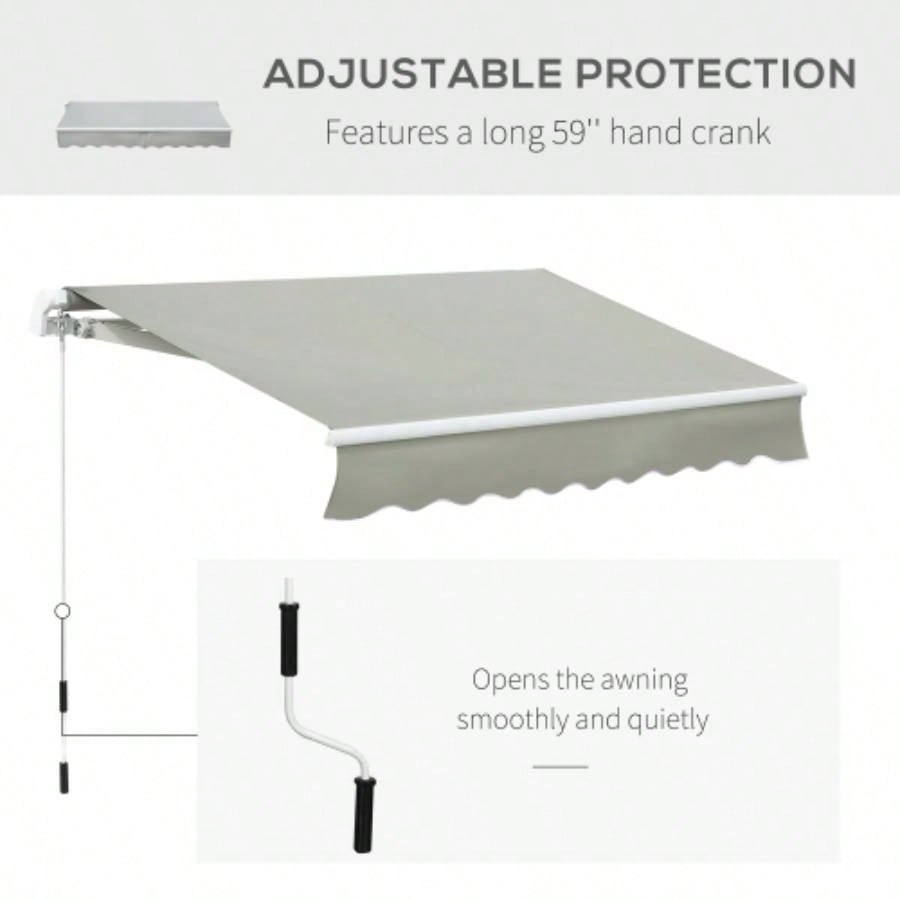 Outsunny 8x Patio Retractable Awning, Manual Exterior Shade Deck Window Cover,