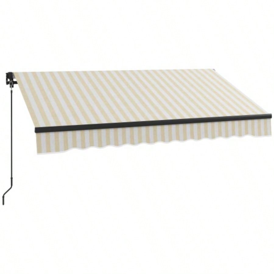 Outsunny 8x 6.5 Retractable Awning, Patio Awning Sunshade Shelter with Manual Crank Handle, 280gsm Resistant Fabric and Aluminum Frame Deck, Balcony, Yard, Beige and White
