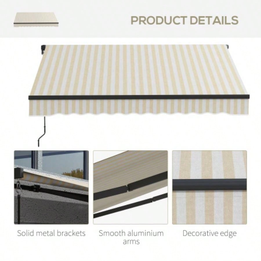 Outsunny 8x 6.5 Retractable Awning, Patio Awning Sunshade Shelter with Manual Crank Handle, 280gsm Resistant Fabric and Aluminum Frame Deck, Balcony, Yard, Beige and White
