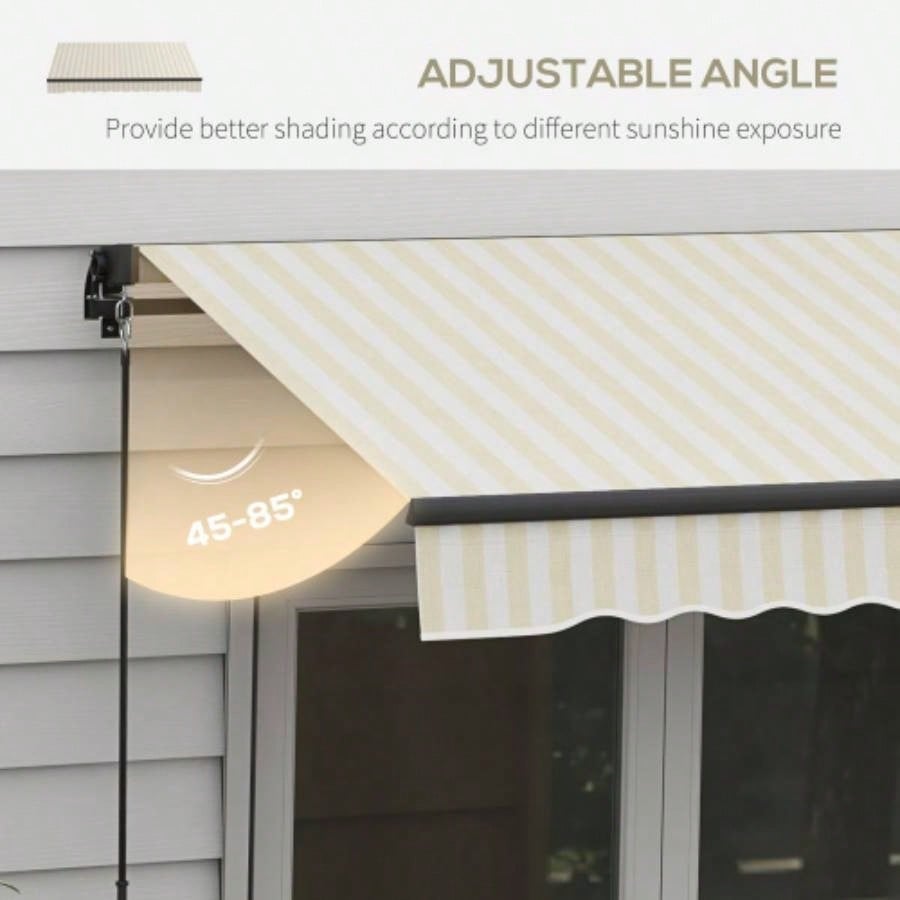Outsunny 8x 6.5 Retractable Awning, Patio Awning Sunshade Shelter with Manual Crank Handle, 280gsm Resistant Fabric and Aluminum Frame Deck, Balcony, Yard, Beige and White