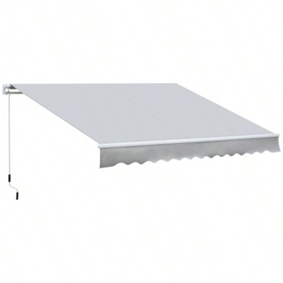 Outsunny 12x 8 Retractable Awning Patio Awnings Shade Shelter with Manual Crank Handle, 280g/ - Resistant Fabric and Aluminum Frame Deck, Balcony, Yard, Light