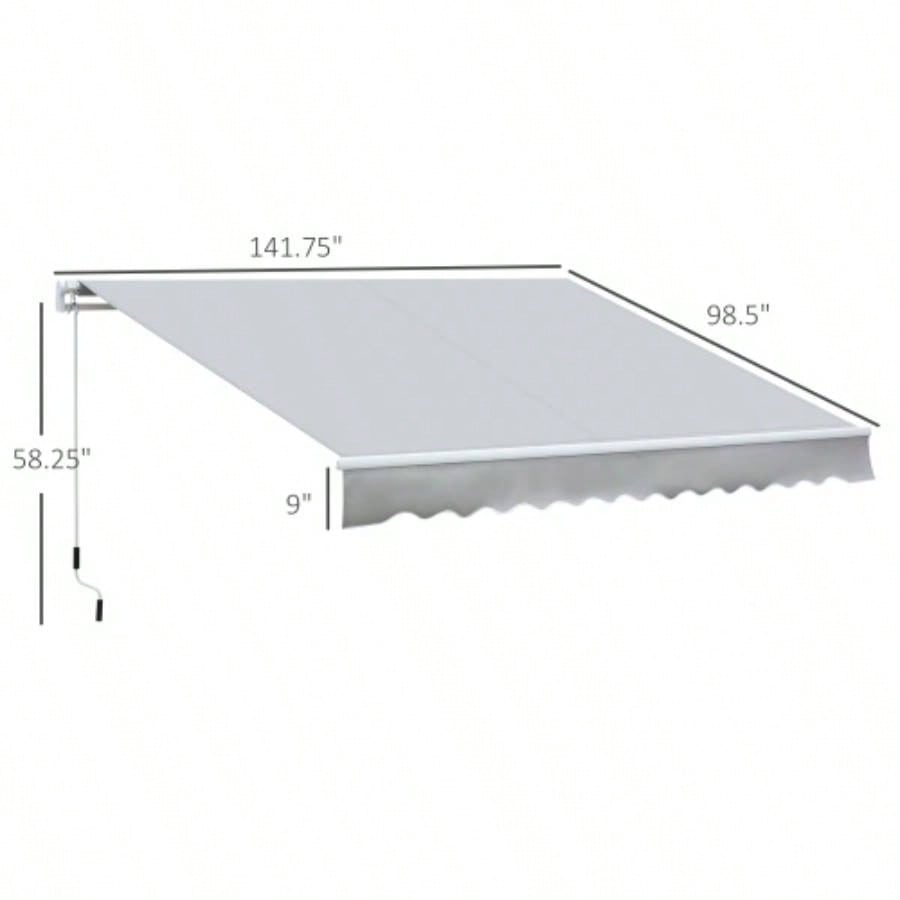 Outsunny 12x 8 Retractable Awning Patio Awnings Shade Shelter with Manual Crank Handle, 280g/ - Resistant Fabric and Aluminum Frame Deck, Balcony, Yard, Light