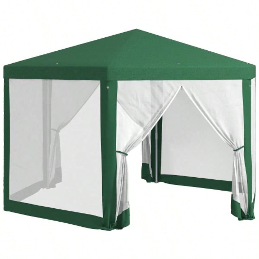 Outsunny 13x 11 Outdoor Party Tent, Hexagon Shade Shelter Canopy with Protective Mesh Screen Sidewalls, Ropes Stakes, Green