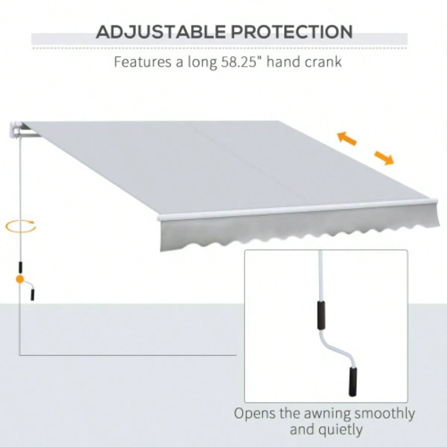 Outsunny 12x 8 Retractable Awning Patio Awnings Shade Shelter with Manual Crank Handle, 280g/ - Resistant Fabric and Aluminum Frame Deck, Balcony, Yard, Light