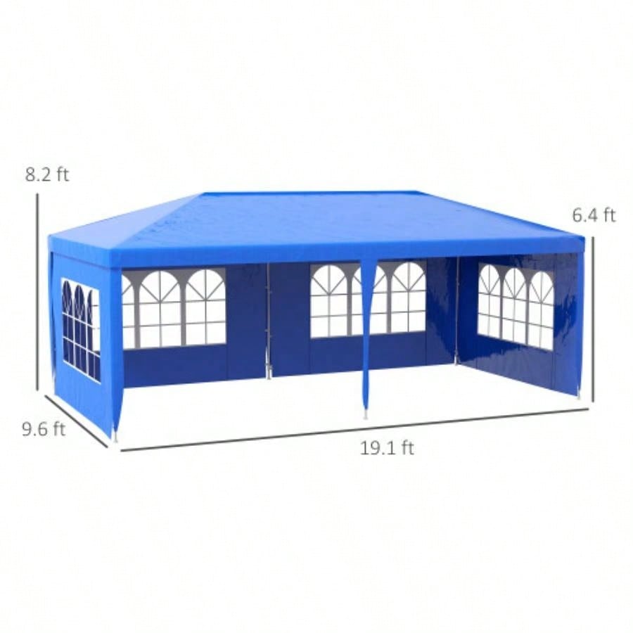 Outsunny 9.6x 19 Large Party Tent, Outdoor Event Shelter, Gazebo Canopy with 4 Removable Window Sidewalls Weddings, Picnics, Blue