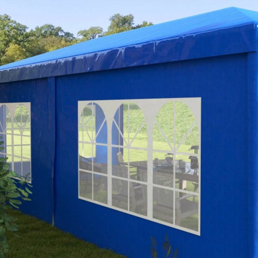 Outsunny 9.6x 19 Large Party Tent, Outdoor Event Shelter, Gazebo Canopy with 4 Removable Window Sidewalls Weddings, Picnics, Blue