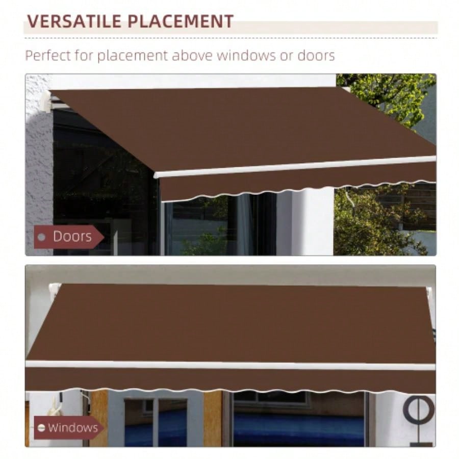 Outsunny 13x 8 Retractable Awning, Patio Awnings, Sunshade Shelter/ Manual Crank Handle, - Resistant Fabric and Aluminum Frame Deck, Balcony, Yard, Coffee Brown
