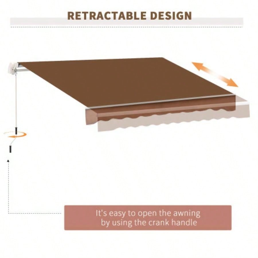 Outsunny 13x 8 Retractable Awning, Patio Awnings, Sunshade Shelter/ Manual Crank Handle, - Resistant Fabric and Aluminum Frame Deck, Balcony, Yard, Coffee Brown