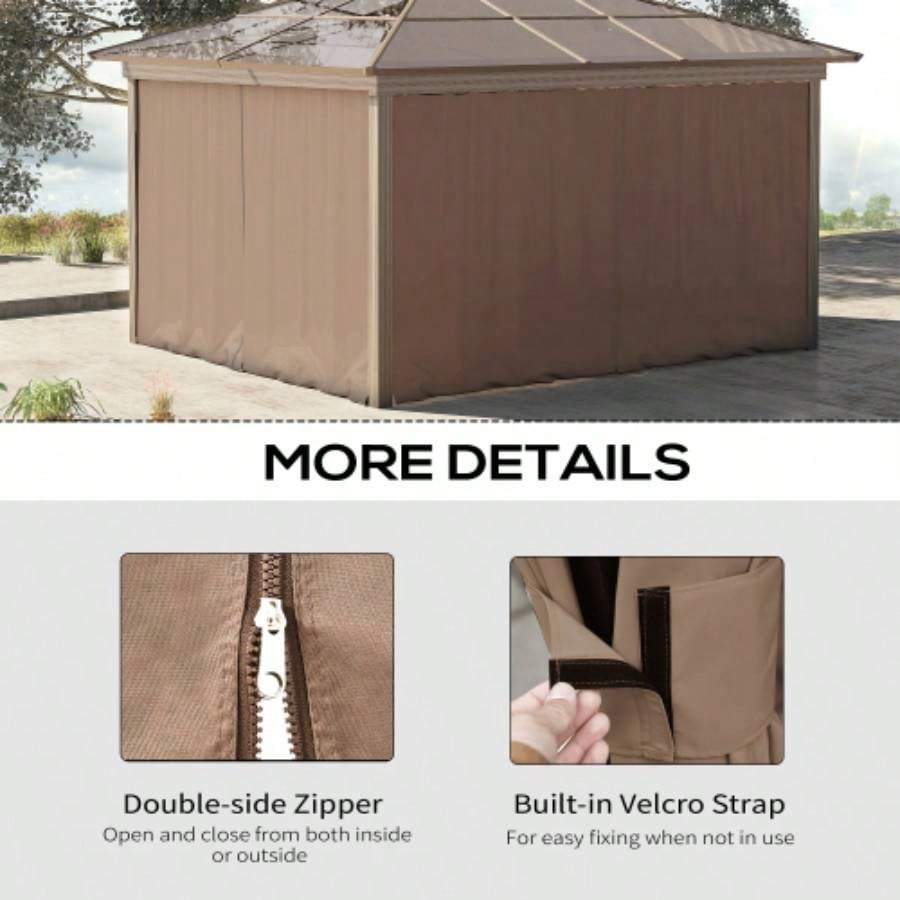 Outsunny 10x 10 Universal Gazebo Sidewall Set with Panels, Hooks and C - Rings Included Pergolas and Cabanas, Brown