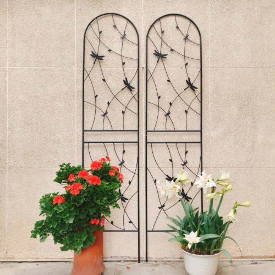 4 Pack Metal Garden Trellis 86. 19. Rustproof Trellis Climbing Plants Outdoor Flower Support Dragonfly Deco Black