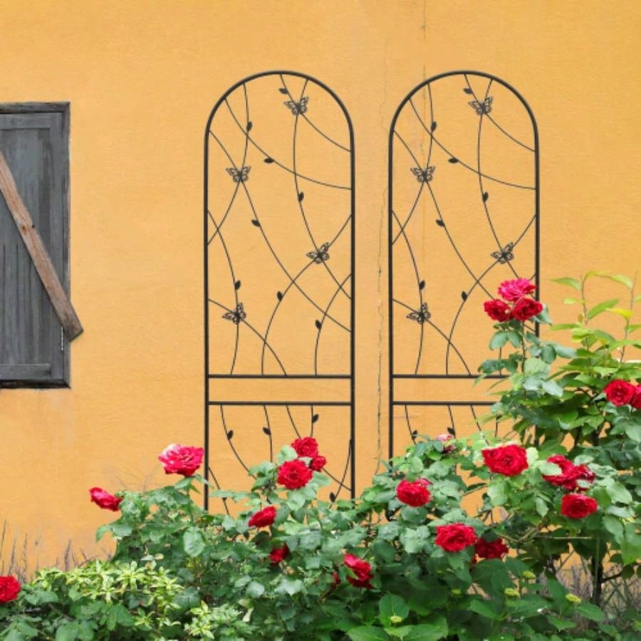 4 Pack Metal Garden Trellis 86. 19. Rustproof Trellis Climbing Plants Outdoor Flower Support Deco Black