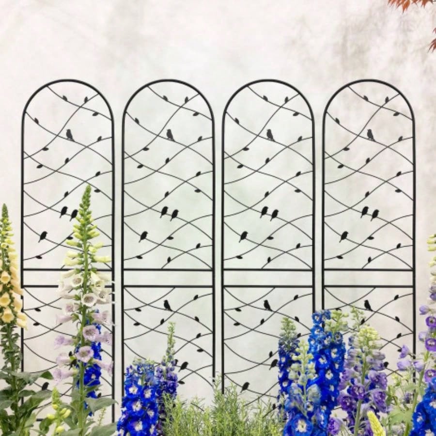 4 Pack Metal Garden Trellis 71x 19. Rustproof Trellis Climbing Plants Outdoor Flower Support Bird Deco Black
