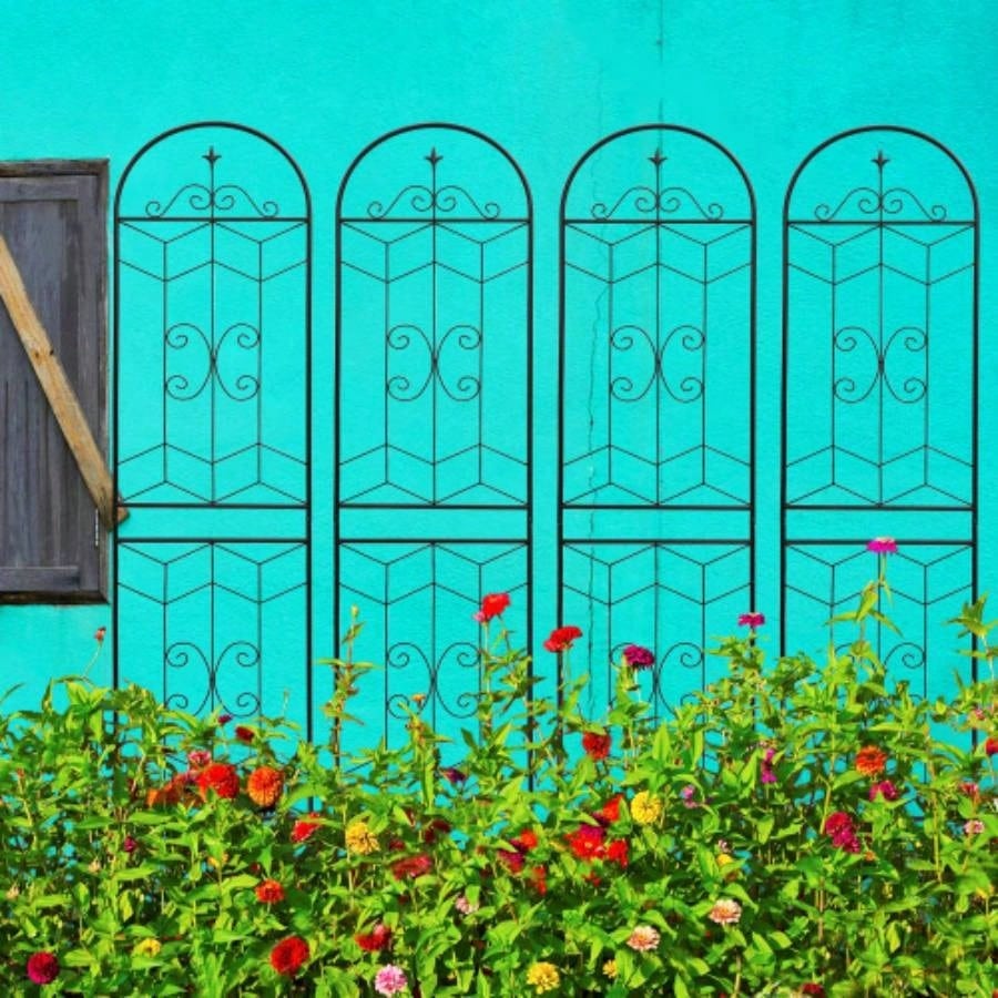 4 Pack Metal Garden Trellis 71x 19. Rustproof Trellis Climbing Plants Outdoor Flower Support Black