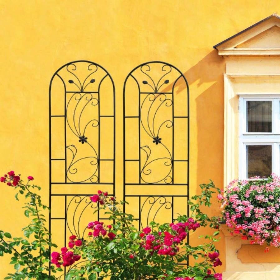 4 Pack Metal Garden Trellis 86. 19. Rustproof Trellis Climbing Plants Outdoor Flower Support Peacock Style Black