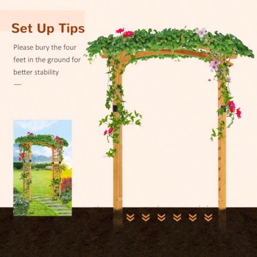 Outsunny 90in Wood Garden Arbor Arch with Trellis Wall Climbing Hanging Plants, Decor Party, Weddings, Birthdays Backyards