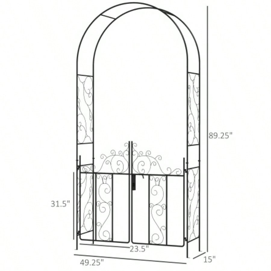 Outsunny. 5 Metal Garden Arch with Gate, Garden Arbor Trellis Climbing Plants, Roses, Vines, Wedding Arch Outdoor Garden, Lawn, Backyard, Black