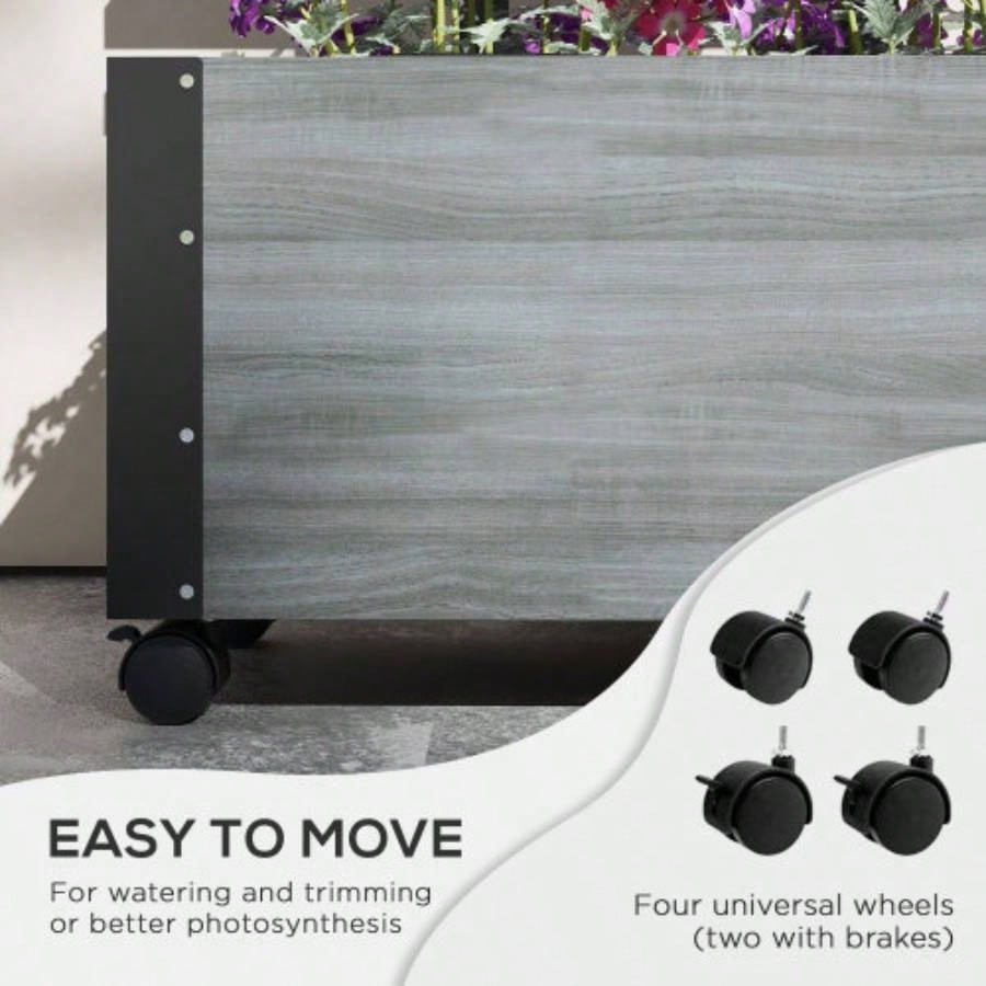Outsunny Raised Garden Bed with Trellis, 58 Outdoor Wooden Planter Box with Wheels, Vine Plants Flowers Climbing and Planting, Gray