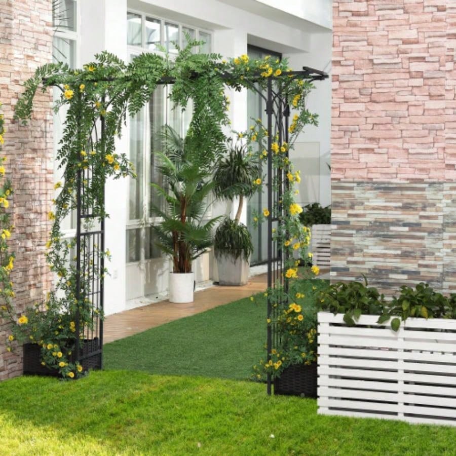 Outsunny 82 Decorative Metal Garden Trellis Arch with Durable Steel Tubing Elegant Scrollwork, Weddings