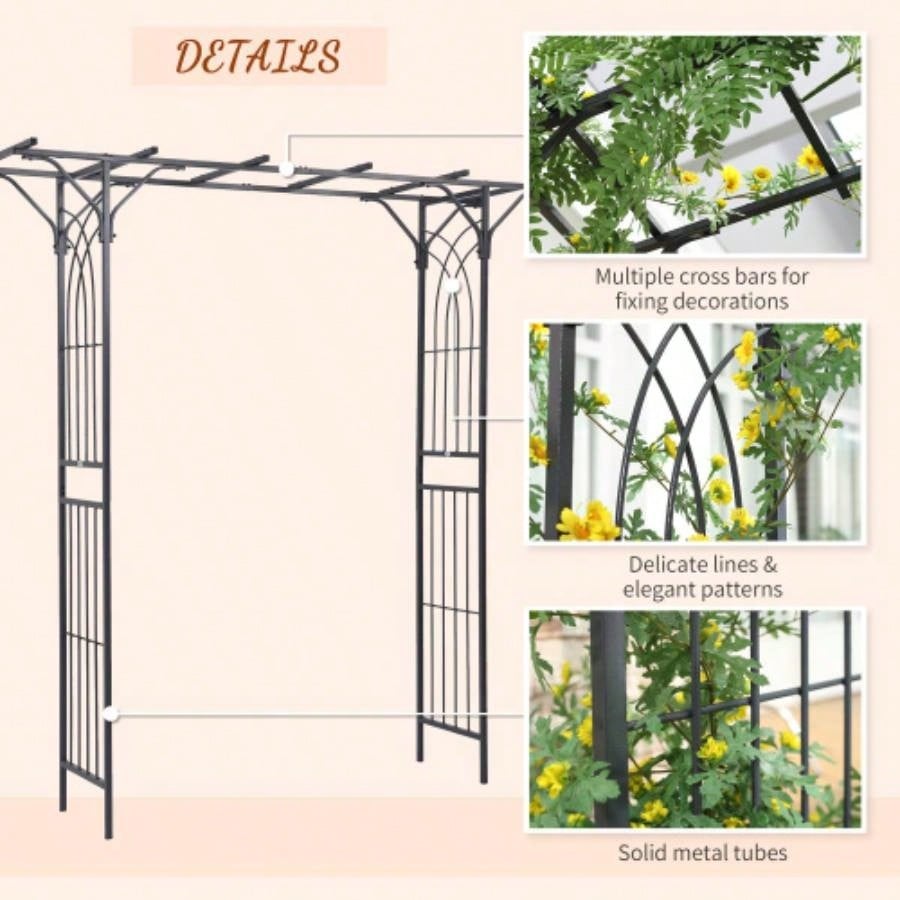 Outsunny 82 Decorative Metal Garden Trellis Arch with Durable Steel Tubing Elegant Scrollwork, Weddings