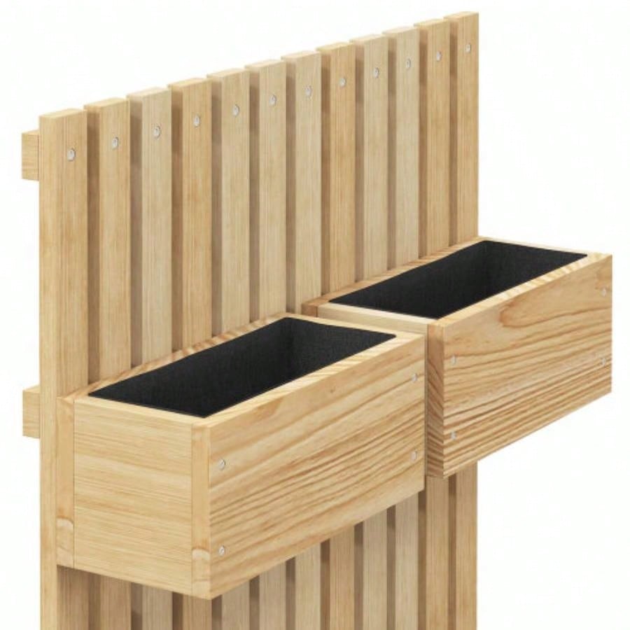 Outsunny 5 Box Raised Garden Bed with Trellis Vine Flowers Climbing Plants, 39 Tall Wall - Mounted Wood Planter Box Set with Adjustable Height, Drainage Hole, Natural