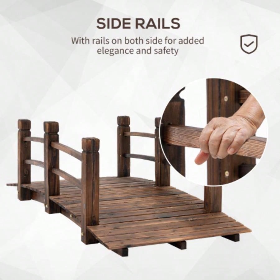 Fir Wood Garden Bridge Walkway with Side Railings Backyards, Gardens, and Streams, Stained Wood, 60x 26.5x 19