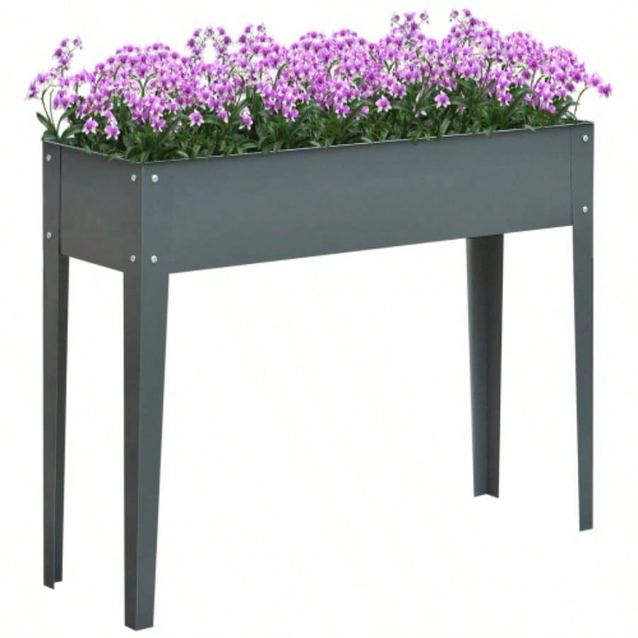 Outsunny Metal Raised Garden Bed, Elevated Planter Box with and Drain Holes, Dark Gray