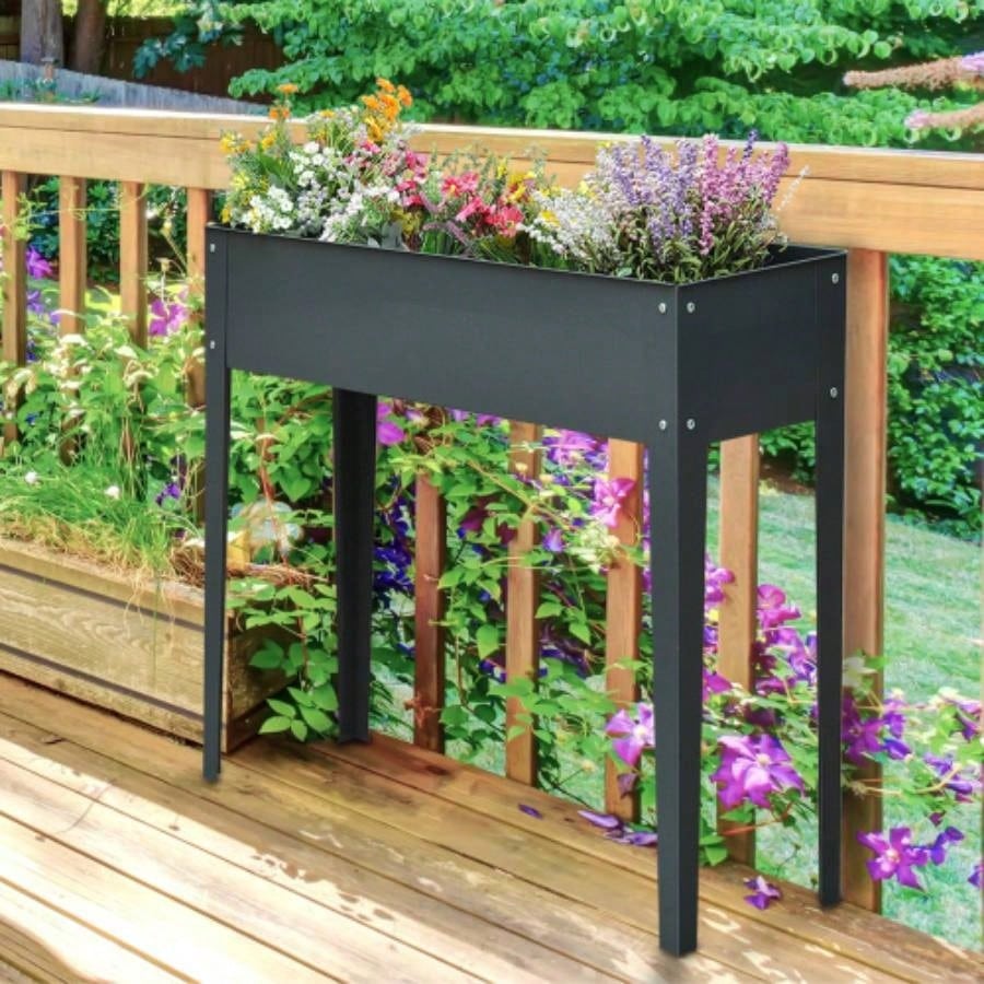 Outsunny Metal Raised Garden Bed, Elevated Planter Box with and Drain Holes, Dark Gray