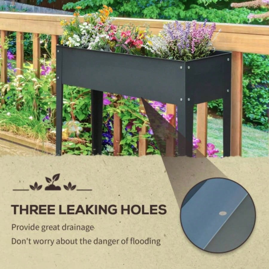 Outsunny Metal Raised Garden Bed, Elevated Planter Box with and Drain Holes, Dark Gray
