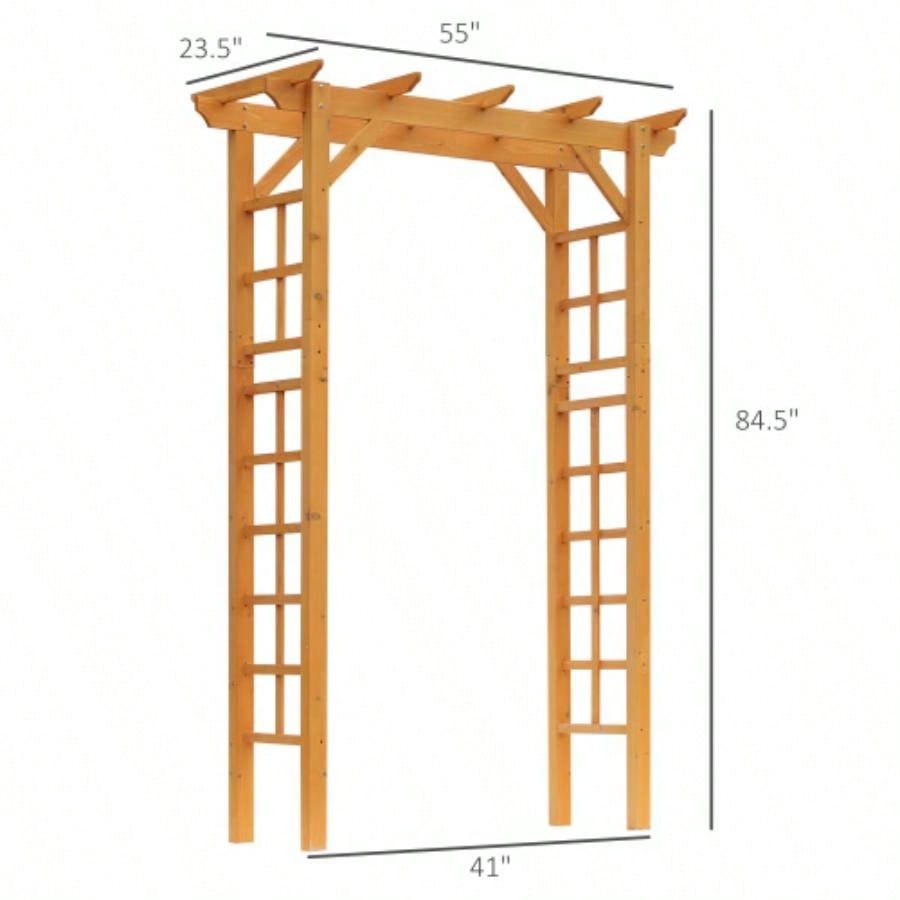 Outsunny 85 Wooden Garden Arbor Wedding and Ceremony, Outdoor Garden Arch Trellis Climbing Vines - Orange