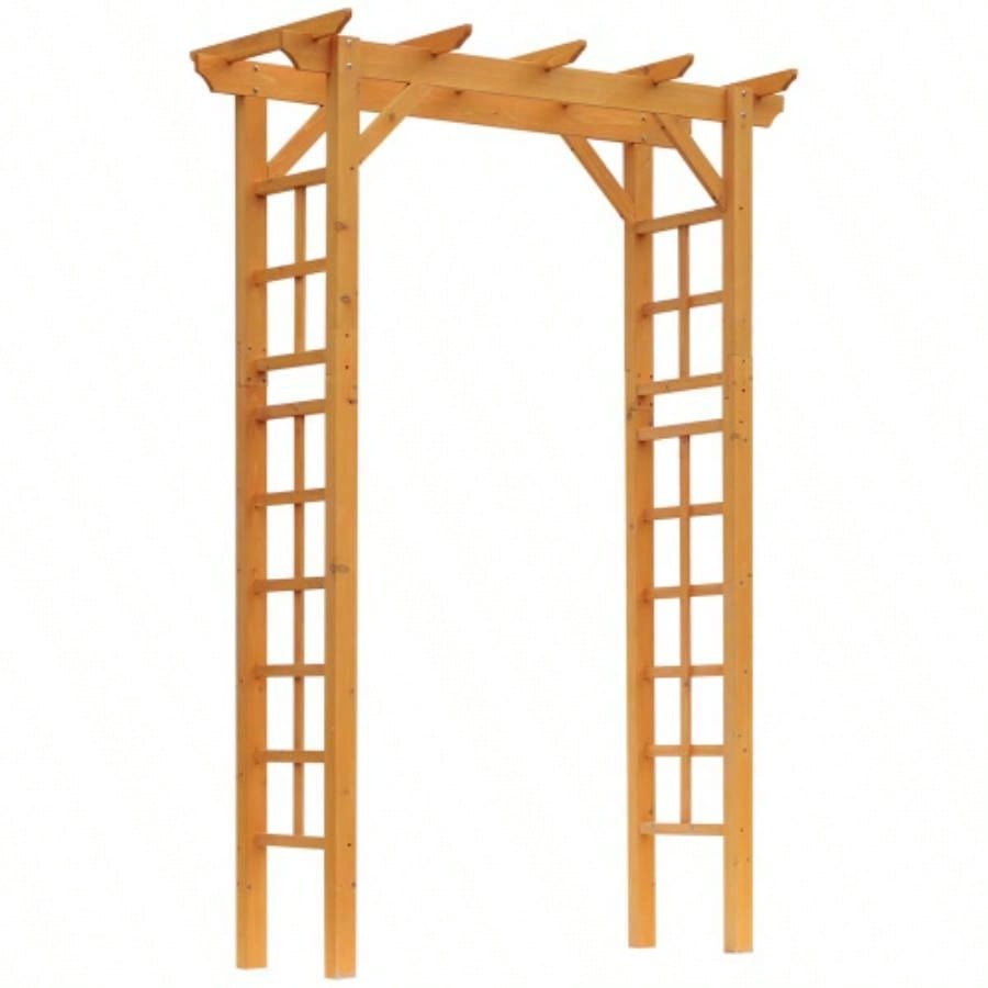 Outsunny 85 Wooden Garden Arbor Wedding and Ceremony, Outdoor Garden Arch Trellis Climbing Vines - Orange