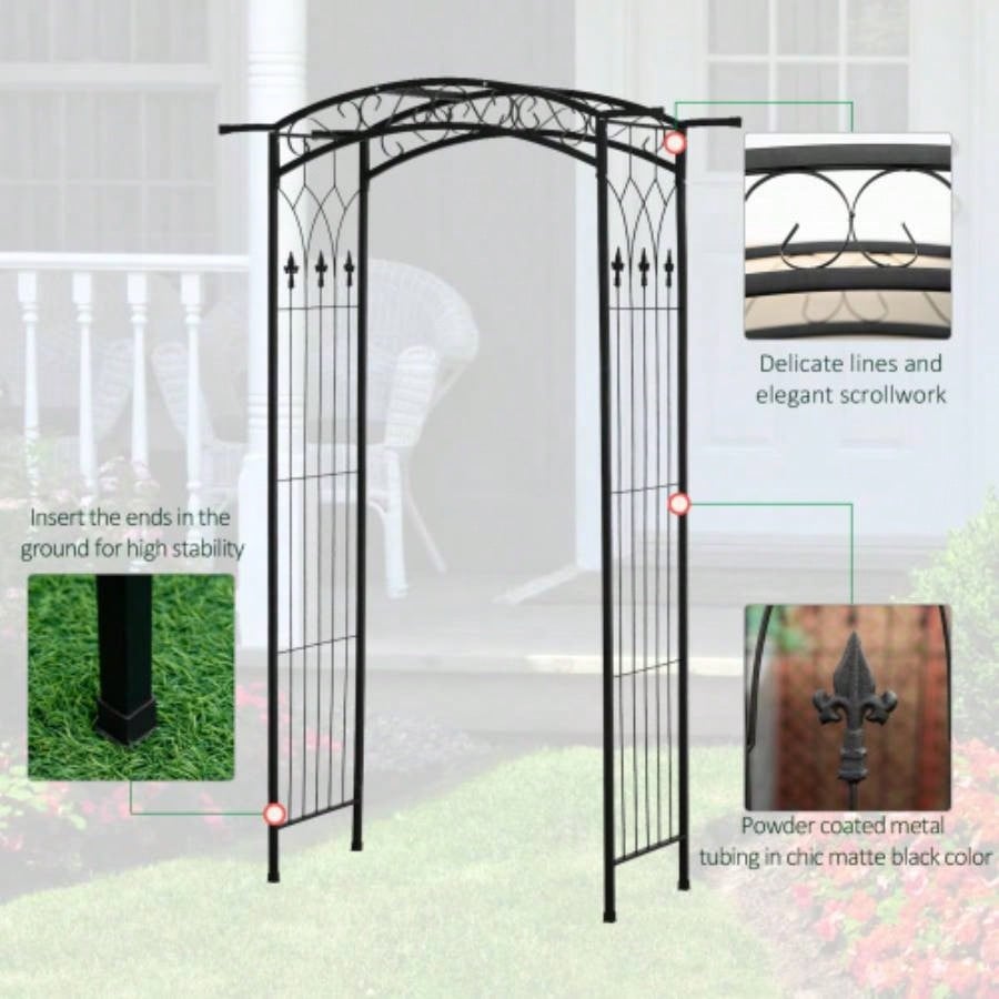 Outsunny 7Ft Outdoor Garden Arbor, Wedding Arch Ceremony, Trellis with Scrollwork Design, Climbing Vines and Plants