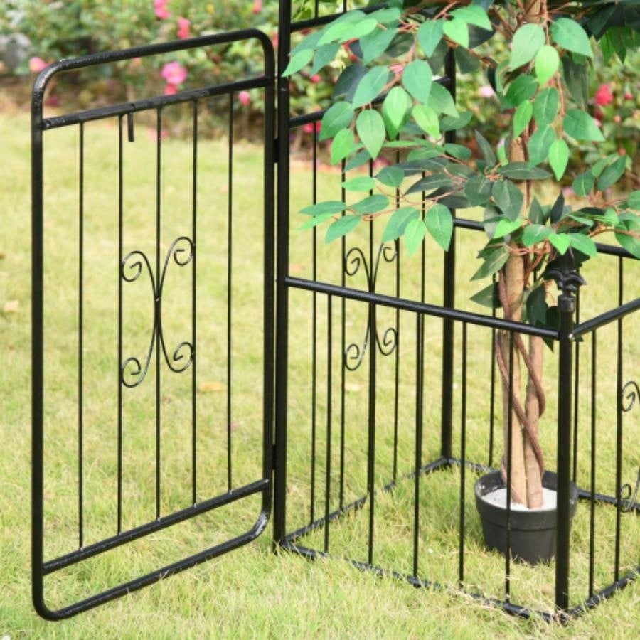 Outsunny 86 Garden Arbor Arch Gate with Trellis Sides Climbing Plants, Wedding Ceremony Decorations, Grape Vines with Locking Doors, Planter Baskets, Flourishes Tips, Black